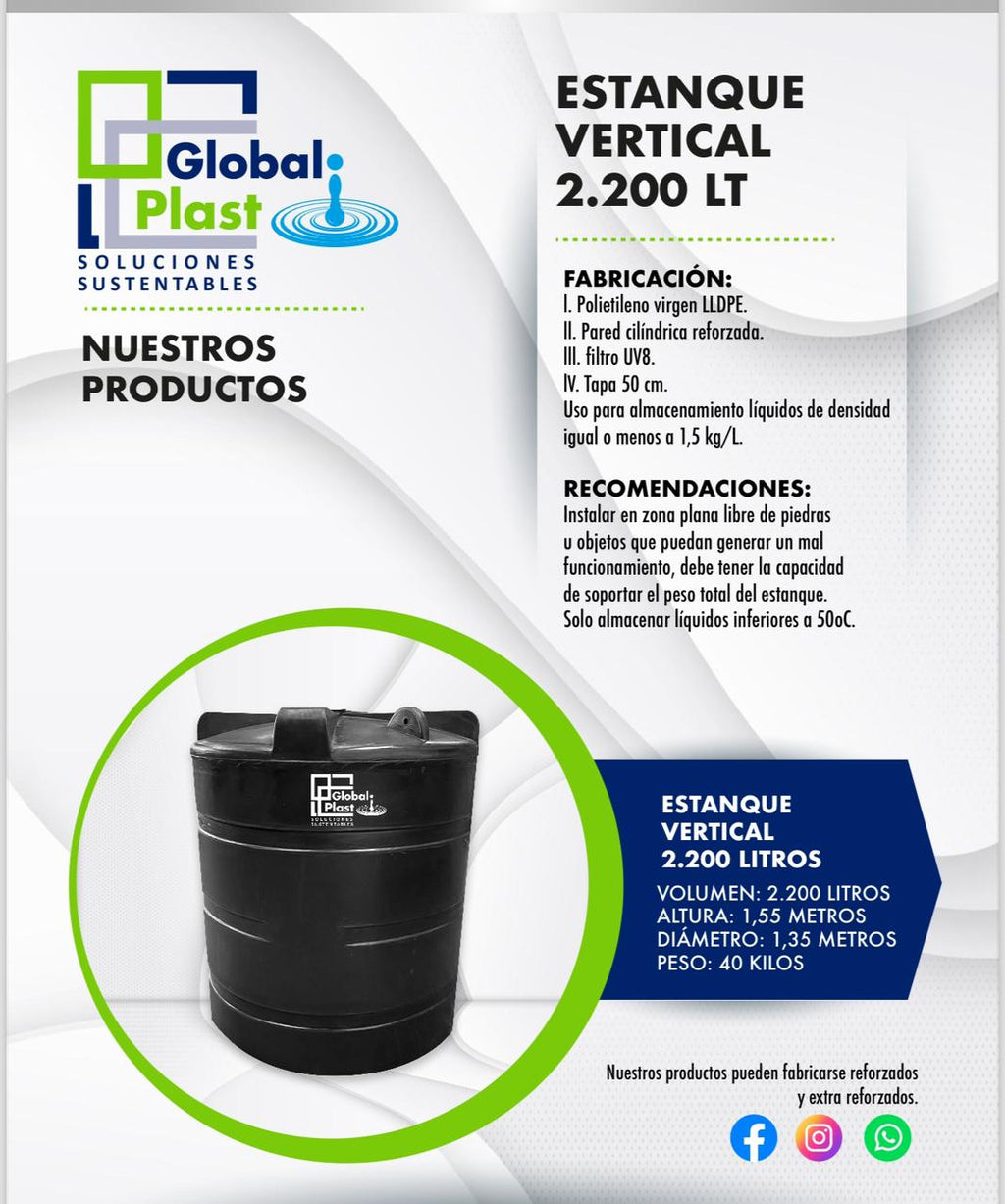 Estanque de agua potable 2200L